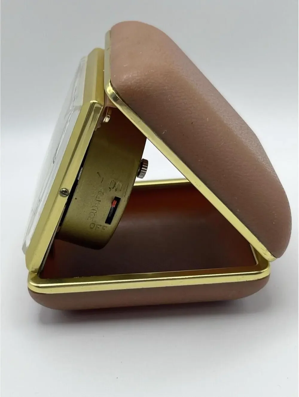 Vintage Seth Thomas Travel Alarm Clock Wind Up Brown Clam Case Working